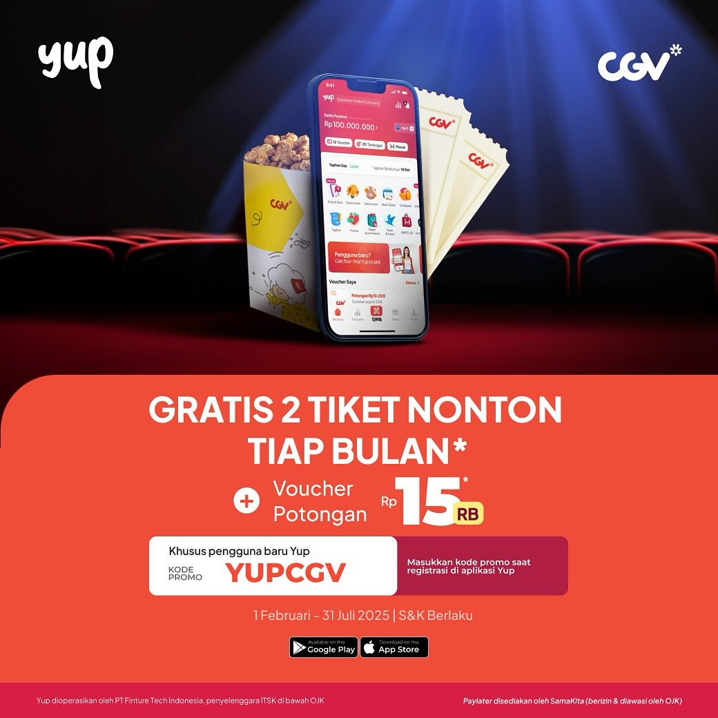Promo CGV GRATIS 2 Tiket Tiap Bulan + Voucher Potongan RP 15K - Image 1