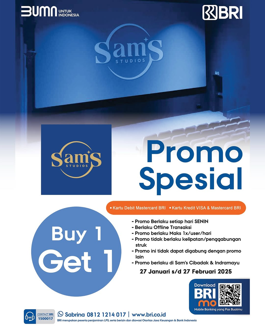 Promo Sam's Studio Buy 1 Get 1 Tiap Senin dengan Kartu Debit/Kredit BRI - Image 1