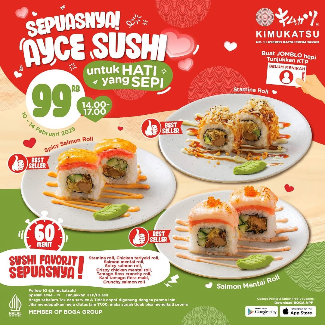 Promo Kimukatsu AYCE Sushi Hanya Rp 99K Untuk Yang "Belum Kawin"