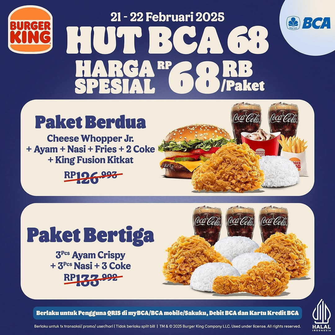 Promo Burger King HUT BCA Harga Special Rp 68.000/Paket - Image 1