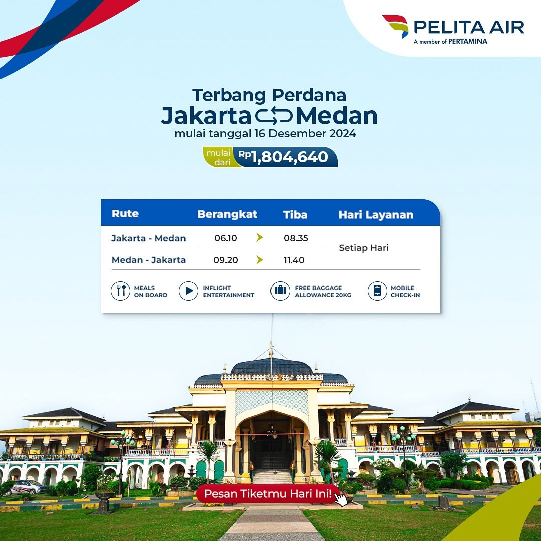 Promo Pelita Air Jakarta - Medan Mulai Dari Rp 1.8 Jutaan - Image 1