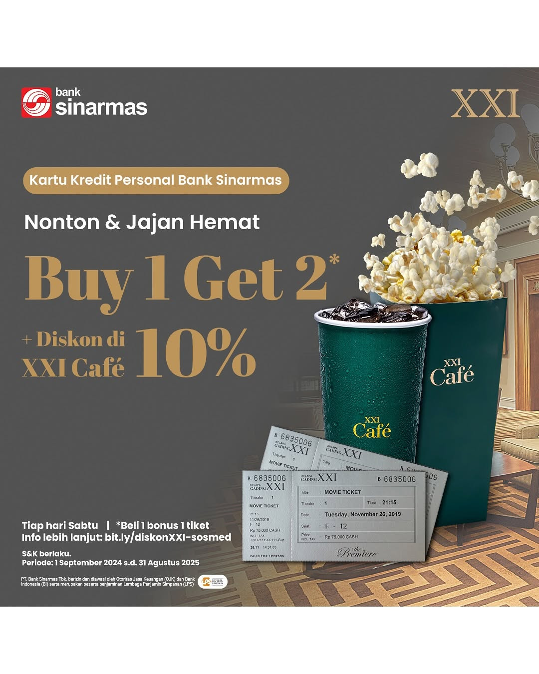 Promo Cinema XXI Buy 1 Get  2 + Diskon 10% dengan Kartu Kredit Bank Sinarmas - Image 1