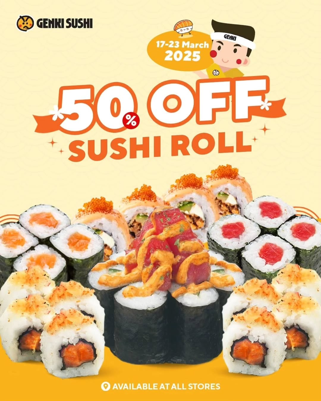Promo Genki Sushi Sushi Roll Diskon 50%