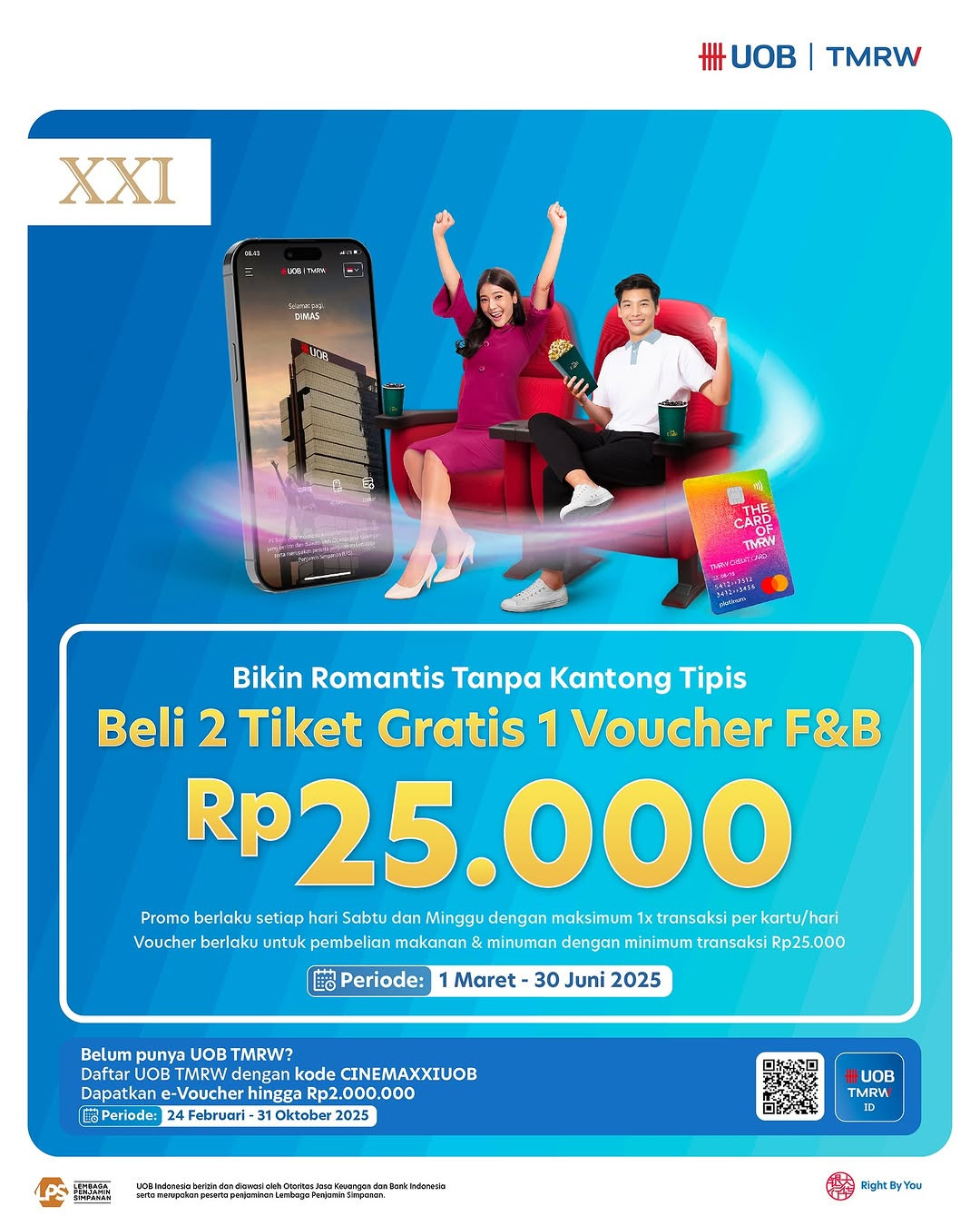Promo Cinema XXI Beli 2 Tiket GRATIS Voucher F&B Rp 250K dengan Kartu Kredit UOB TMRW - Image 1