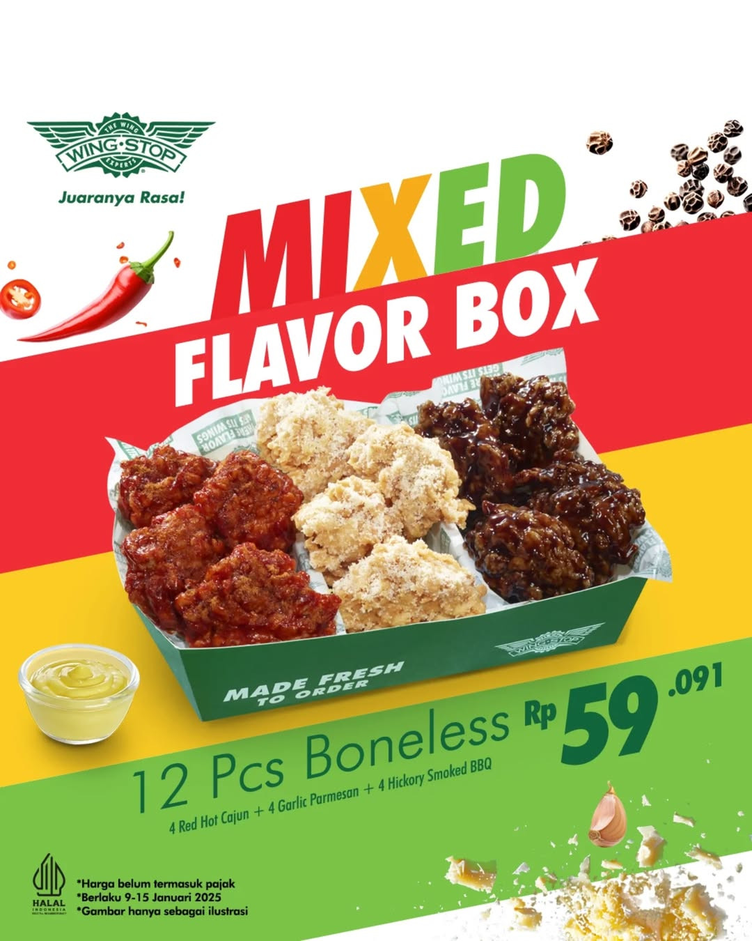 Promo Wingstop Mixed Flavor Box 12 pcs Boneless Rp 59.000 - Image 1