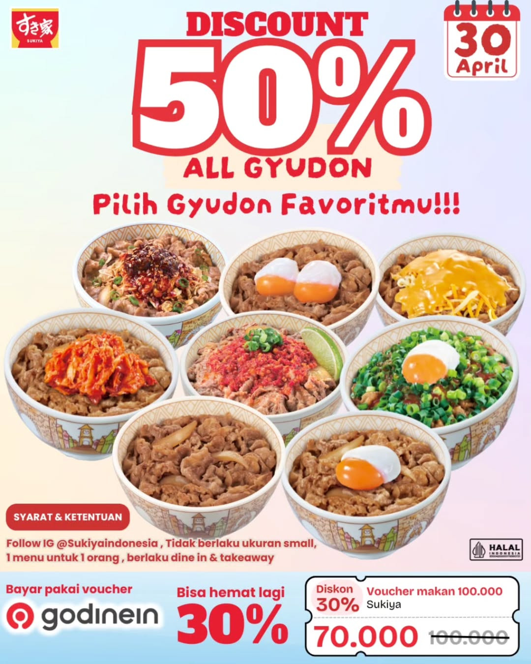 Promo Sukiya Diskon 50% Untuk Gyudon di 30 April 2025 - Image 1