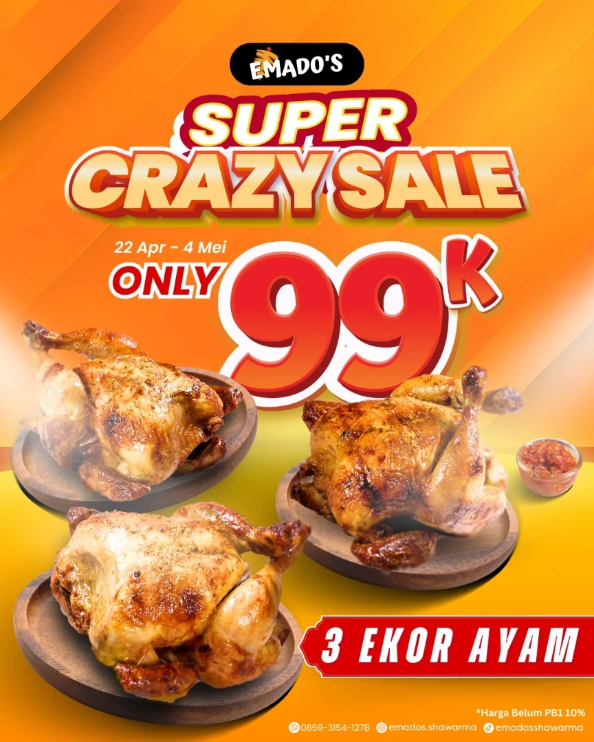 Promo Emados Shawarma Super Crazy Sale 3 Ayam Hanya Rp 99.000 s/d 4 Mei 2025 - Image 2