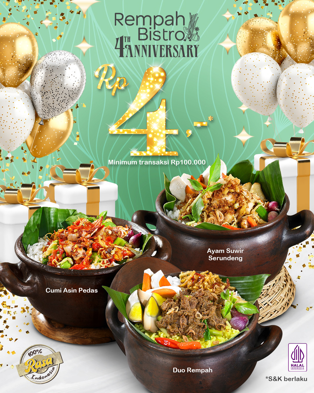 Promo Rempah Bistro 4th Anniversary Nasi Kendil Rp 4 - Image 1