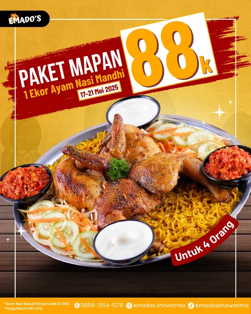 Promo Emados Shawarma Paket Mapan 1 Ekor Ayam Nasi Mandhi Rp 88K - Image 2