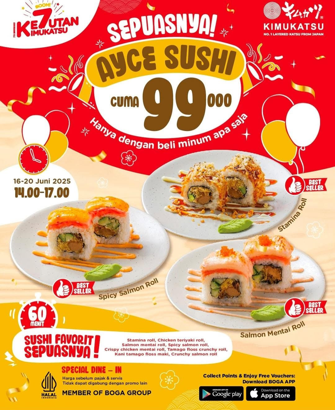 Promo Kimukatsu AYCE Sushi Hanya Rp 99K Hanya dengan Beli Minuman