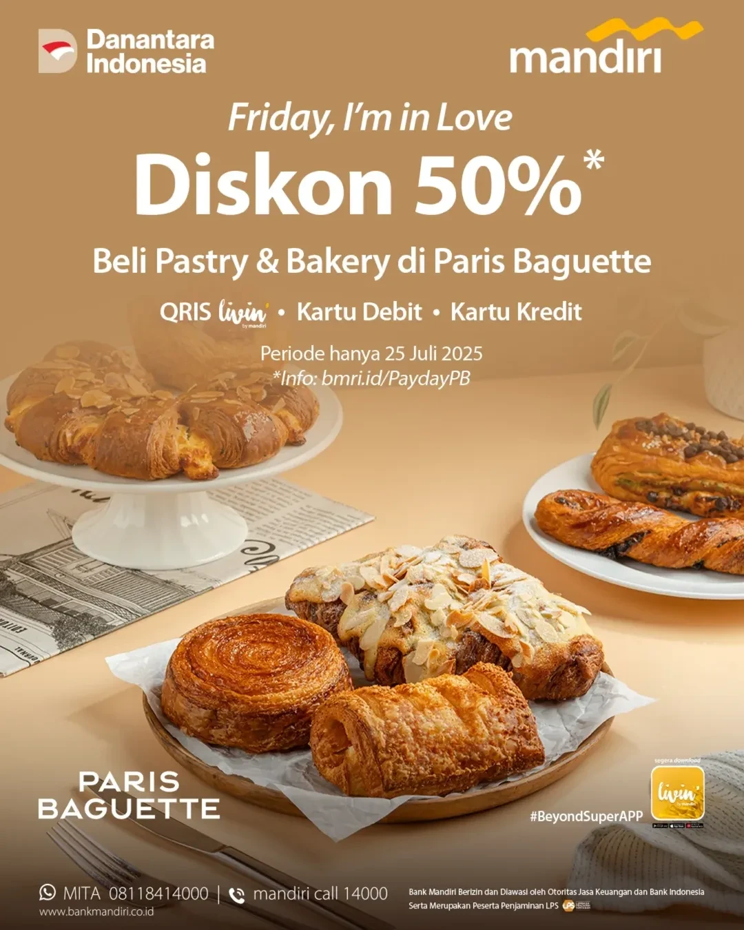 Promo Paris Baguette Diskon 50% dengan QRIS/Kartu Kredit/Debit Mandiri - Image 1