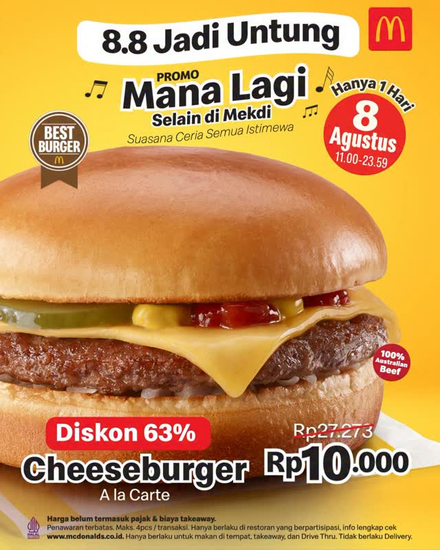 Promo McDonalds Cheeseburger A la Carte Rp 10.000 tanggal 8 Agustus 2025 - Image 2