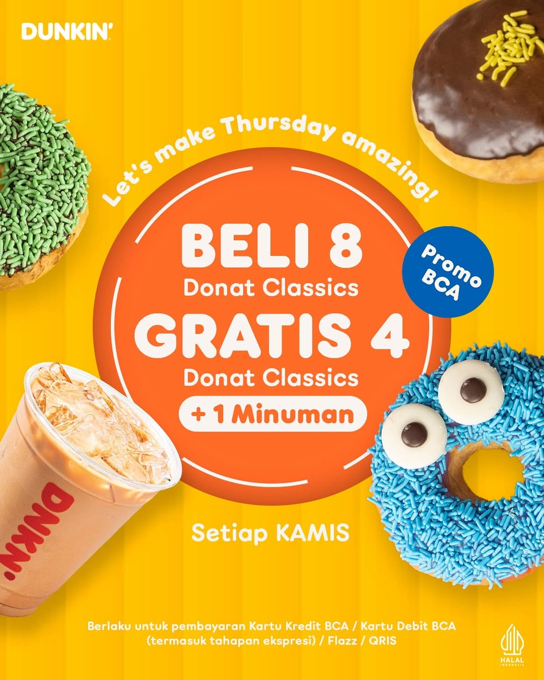 Promo Dunkin Beli 8 GRATIS 4 Donut Classic + 1 Minuman dengan BCA - Image 2