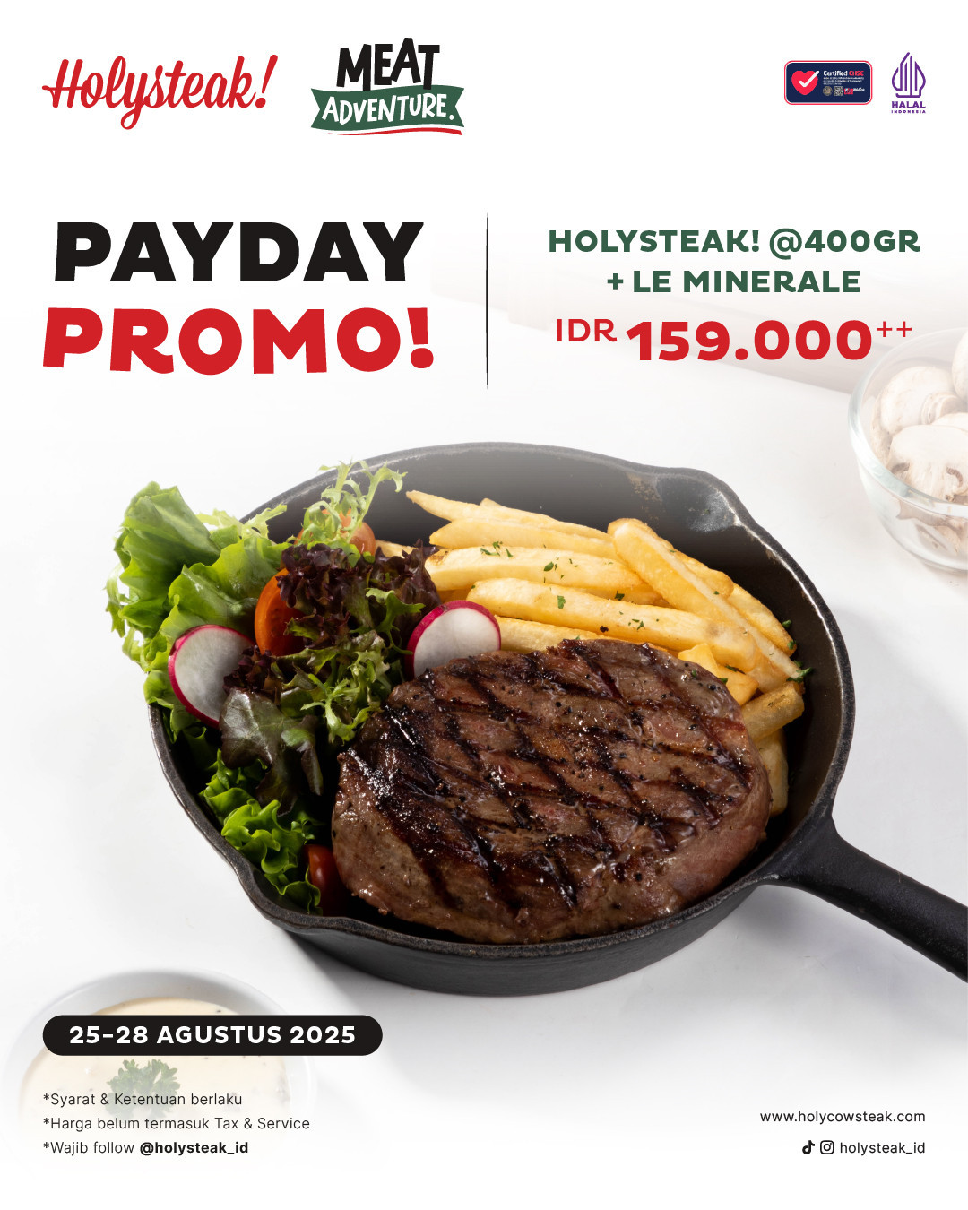 Promo Holysteak Payday Agustus 2025, Steak 400gr + Le Minerale  Rp 159.000 - Image 2