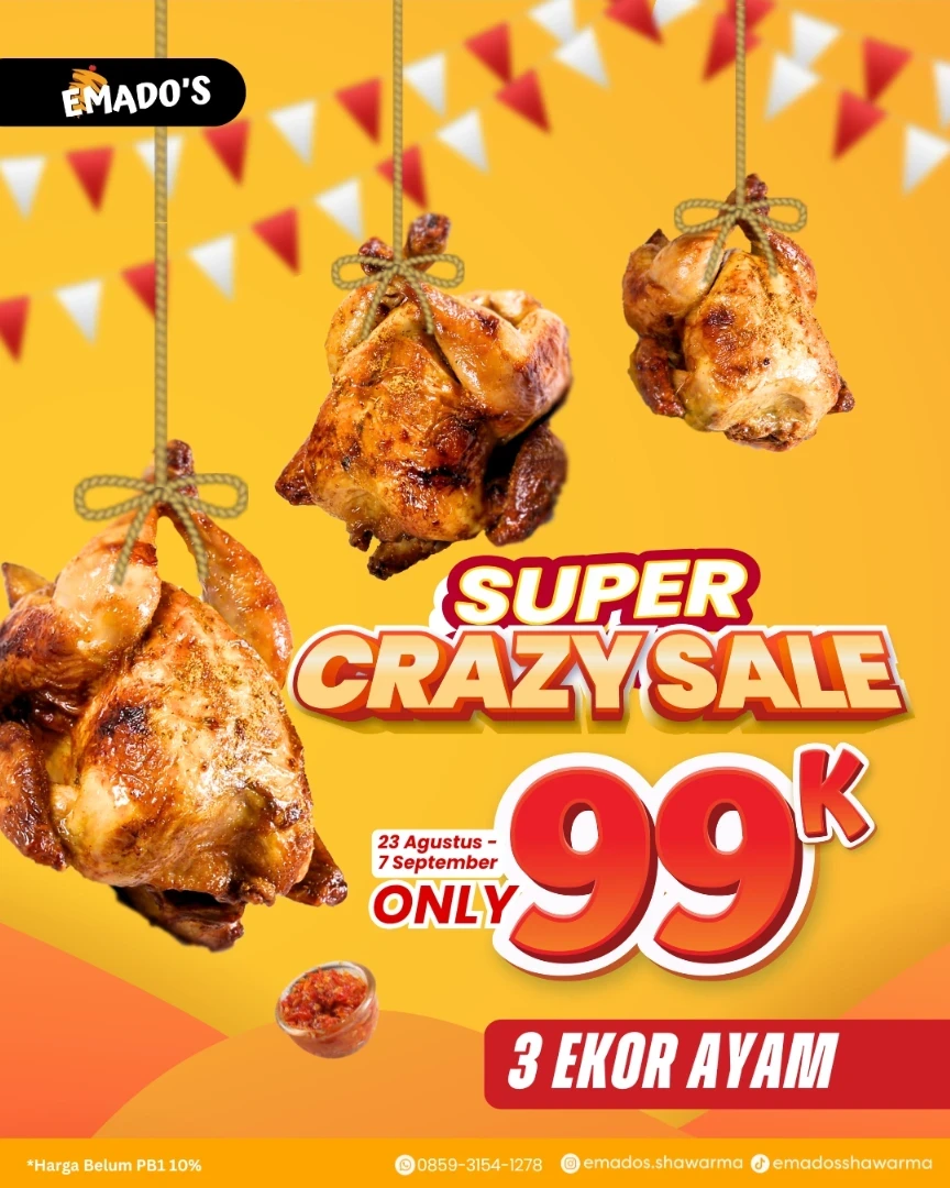 Promo Emados Shawarma Super Crazy Sale 3 Ayam Hanya Rp 99.000 s/d 7 September 2025