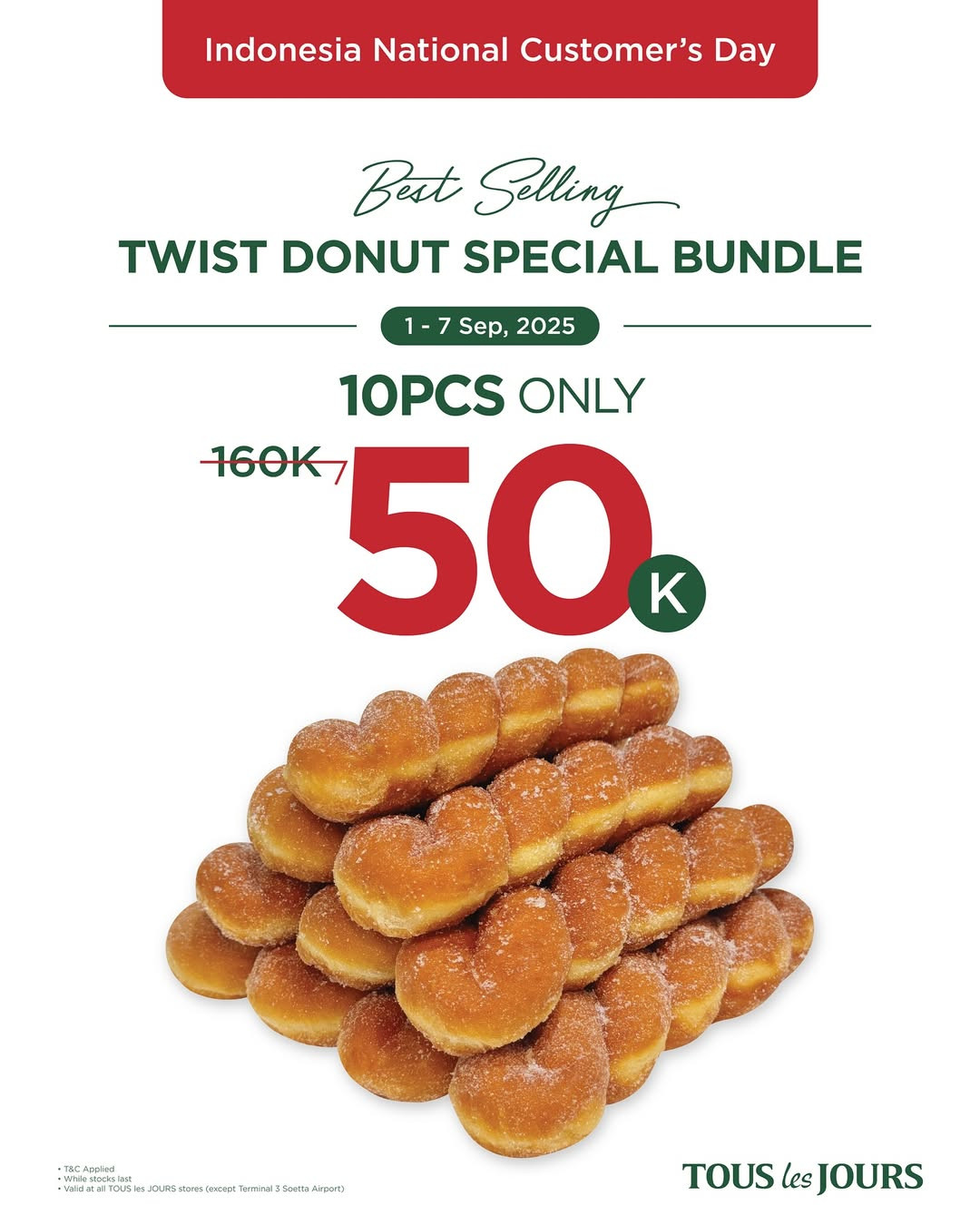 Promo Tous Le Jours National International Customer's Day 10 Twist Donuts Rp 50.000