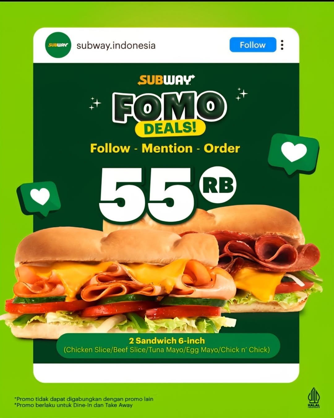 Promo Subway FOMO Deals Rp 55.000 - Image 2