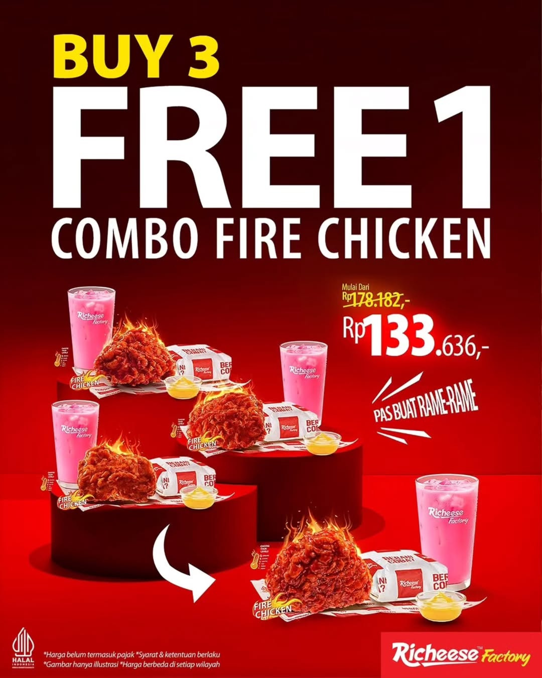 Promo Richeese Beli 3 GRATIS 1 Combo Fire Chicken - Image 1
