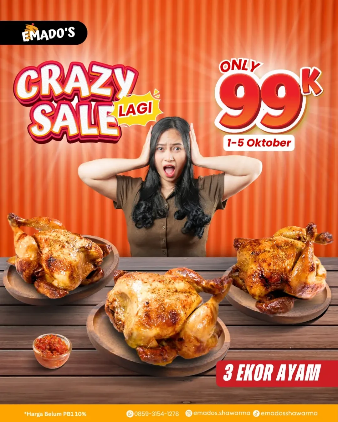 Promo Emados Shawarma Crazy Sale 3 Ekor Ayam Hanya Rp 99K Periode 1 - 5 Oktober 2025